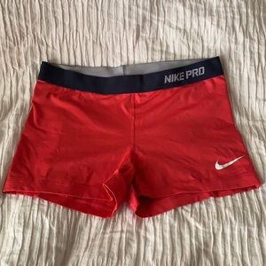 Red Nike Pro Spandex Shorts